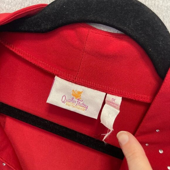 Quacker Factory Slinky Open Front Cardigan Womens 1X Rhinestone Red Long Line XL - Picture 5 of 11